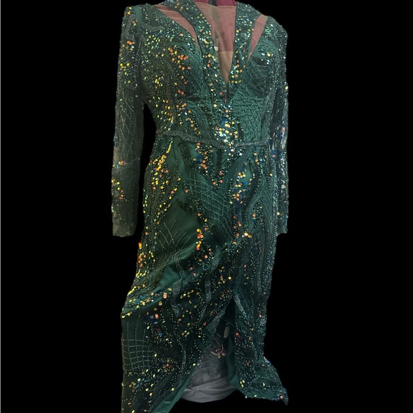 Women’s sophisticated dresses for special occasions .Green beaded fabric - Picture 3 of 5